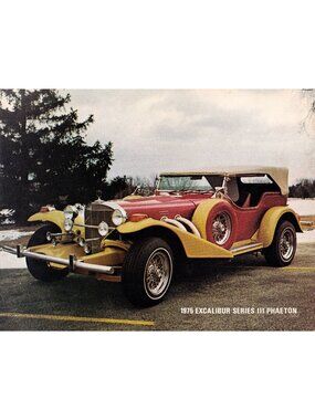 1975 Excalibur Series III Phaeton Roadster Single-Sheet Brochure w/ Dealer Stamp